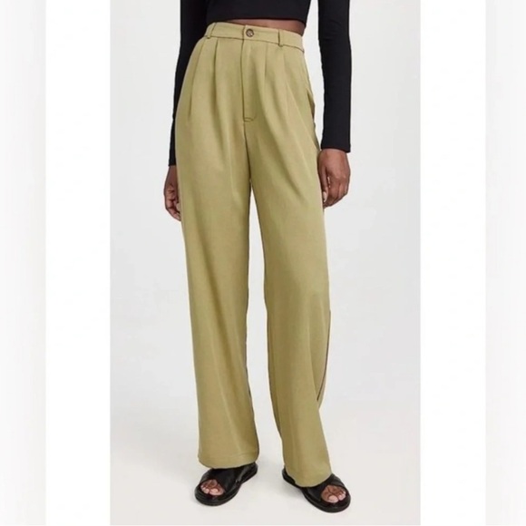 Reformation Mason High Waist Pleated Wide Leg Trouser Pants Olive Green Size 8 - Picture 1 of 9